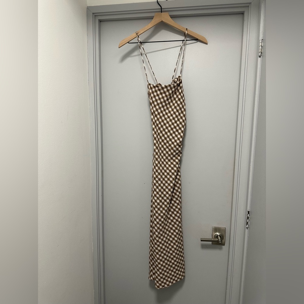 Zara Brown and Cream Gingham Slip Dress - Picture 7 of 7